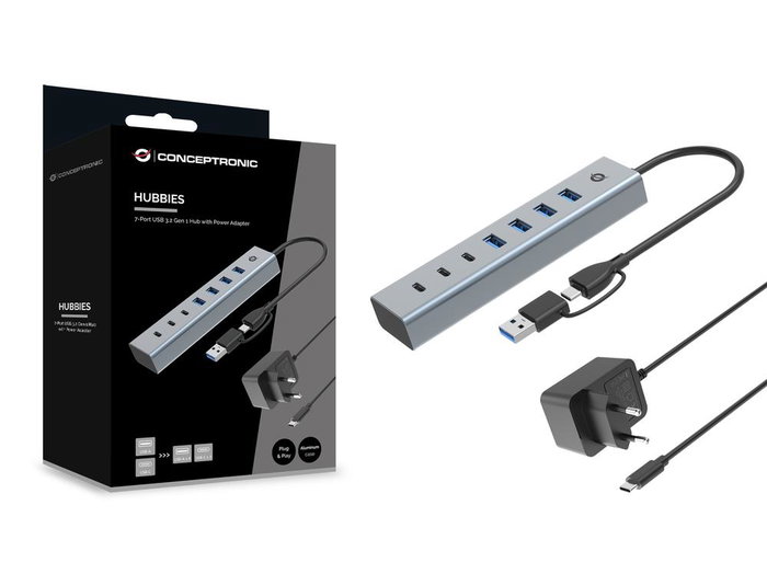 Conceptronic HUBBIES20GP Hub USB 3.2 Gen 1 7 ports (3 USB-C + 4 USB-A) Gris Conceptronic HUBBIES20GP Hub USB 3.2 Gen 1 7 ports (3 USB-C + 4 USB-A) Gris