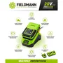 Fieldmann - Chargeur pour batterie 20V, recharge 2Ah en 60 min, compatible modèles 2Ah et 4Ah, indication LED, protection contre la surchauffe