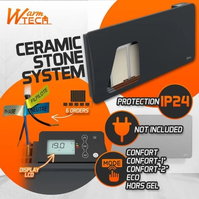 Warm Tech WTZEUS20-N Radiateur fixe à inertie céramique 2000 W Noir Warm Tech WTZEUS20-N Radiateur fixe à inertie céramique 2000 W Noir