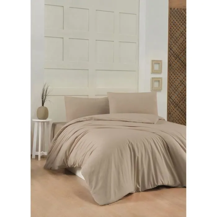 Parure de lit King 240 x 220 cm - 1 Housse de couette + 2 Taies d'oreiller 60 x 60 cm - 100% Coton renforcé - Beige - Fermeture par boutons et enveloppe Parure de lit King 240 x 220 cm - 1 Housse de couette + 2 Taies d'oreiller 60 x 60 cm - 100% Coton renforcé - Beige - Fermeture par boutons et enveloppe