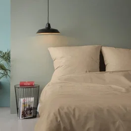 Parure de lit King 240 x 220 cm - 1 Housse de couette + 2 Taies d'oreiller 60 x 60 cm - 100% Coton renforcé - Beige - Fermeture par boutons et enveloppe