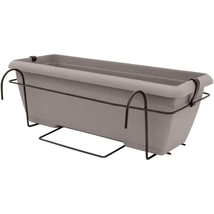 Garden ID Teramo - Kit Jardinière avec Support Métal et Plateau Intégré - Effet Pierre Taupe - 50 cm - 10,5 L - Auto-arrosage - Design Recyclable Garden ID Teramo - Kit Jardinière avec Support Métal et Plateau Intégré - Effet Pierre Taupe - 50 cm - 10,5 L - Auto-arrosage - Design Recyclable