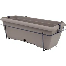 Garden ID Teramo - Kit Jardinière avec Support Métal et Plateau Intégré - Effet Pierre Taupe - 50 cm - 10,5 L - Auto-arrosage - Design Recyclable