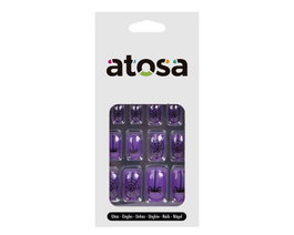 Ongles postiches Halloween violets avec toiles d'araignées et araignées noires