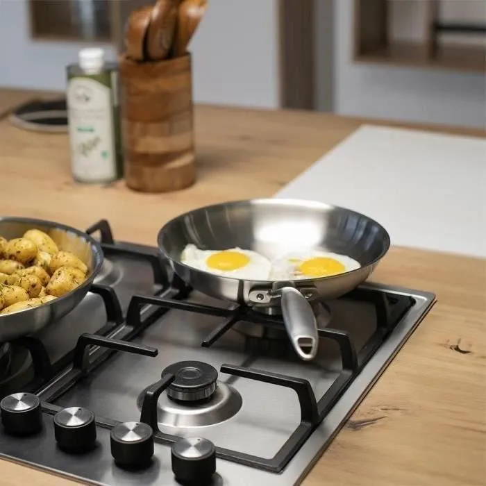 Livoo Poêle Triply en acier inoxydable 18/10 24 cm - MEP158 - Compatible tous feux dont induction - Made in France