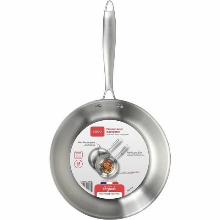 Livoo Poêle Brigade en acier inoxydable Triply 24 cm