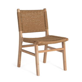 GINER Y COLOMER - Lot de 2 chaises en bois de caoutchouc avec assise en fibre synthétique tressée - Design contemporain - Couleur naturelle - 86 x 57 x 50 cm
