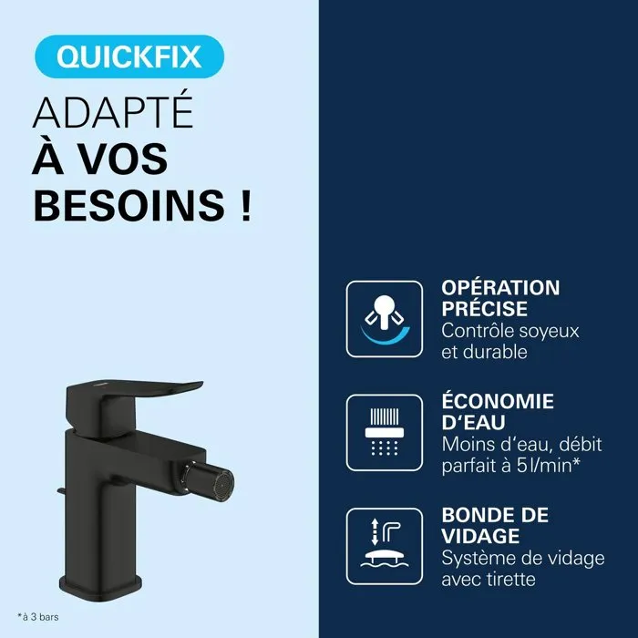 GROHE Dice - Mitigeur de bidet noir mat, technologie SilkMove, cartouche céramique, limiteur débit/température, modèle M