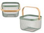 Kinvara Panier Carré Vert avec Anse 26x18x26 cm Métal et Bois (Set de 12)