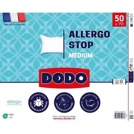 Dodo Oreiller Allergo Stop 50 x 70 cm - Oreiller Anti-Allergies avec Enveloppe en Polyester et Garnissage en Fibre Volupt'Air