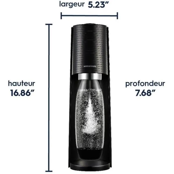 Sodastream Machine à soda et eau pétillante TERRA Noire - 1 bouteille lave-vaisselle incluse + recharge de gaz CO2 60L