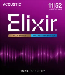 ELIXIR Jeu de cordes acoustique 80/20 Bronze POLYWEB Custom Light 11-52