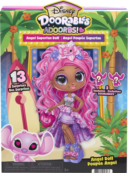 Disney - Poupée Doorables Adoorbs Angel Stitch - 14 cm avec 9 articulations, jupe hawaïenne et accessoires - Figurine à collectionner - Dès 5 ans