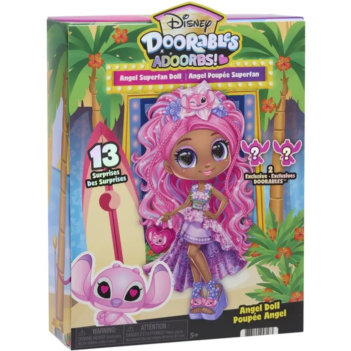 Disney - Poupée Doorables Adoorbs Angel Stitch - 14 cm avec 9 articulations, jupe hawaïenne et accessoires - Figurine à collectionner - Dès 5 ans