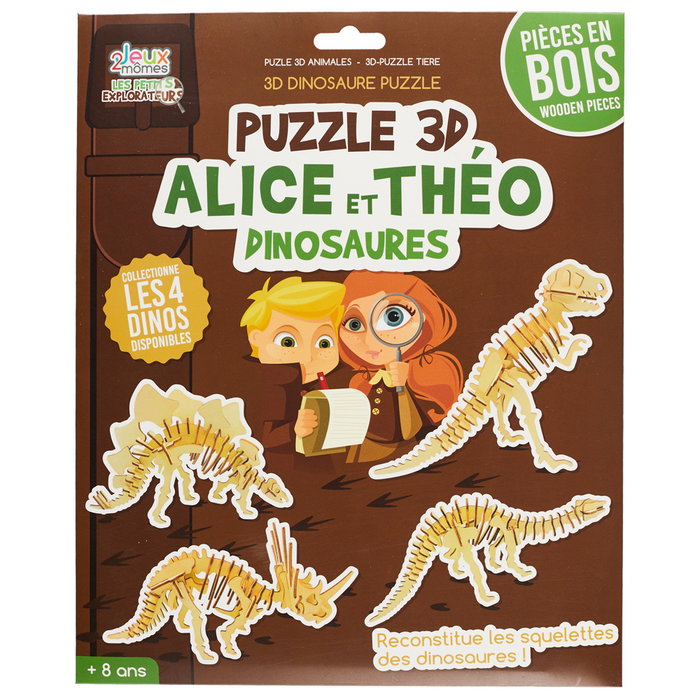 Jeux 2 momes Puzzle Dinosaure 3D - 4 modèles assortis