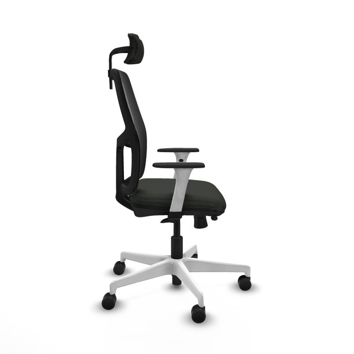 Chaise Alfera Synchrone/Traslack Maille/tissu Noir Structure polyamide blanc Accoudoirs noirs et blancs Appui-tête 2D Roulettes 65mm nylon
