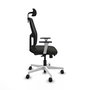 Chaise Alfera Synchrone/Traslack Maille/tissu Noir Structure polyamide blanc Accoudoirs noirs et blancs Appui-tête 2D Roulettes 65mm nylon