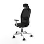 Chaise Alfera Synchrone/Traslack Maille/tissu Noir Structure polyamide blanc Accoudoirs noirs et blancs Appui-tête 2D Roulettes 65mm nylon
