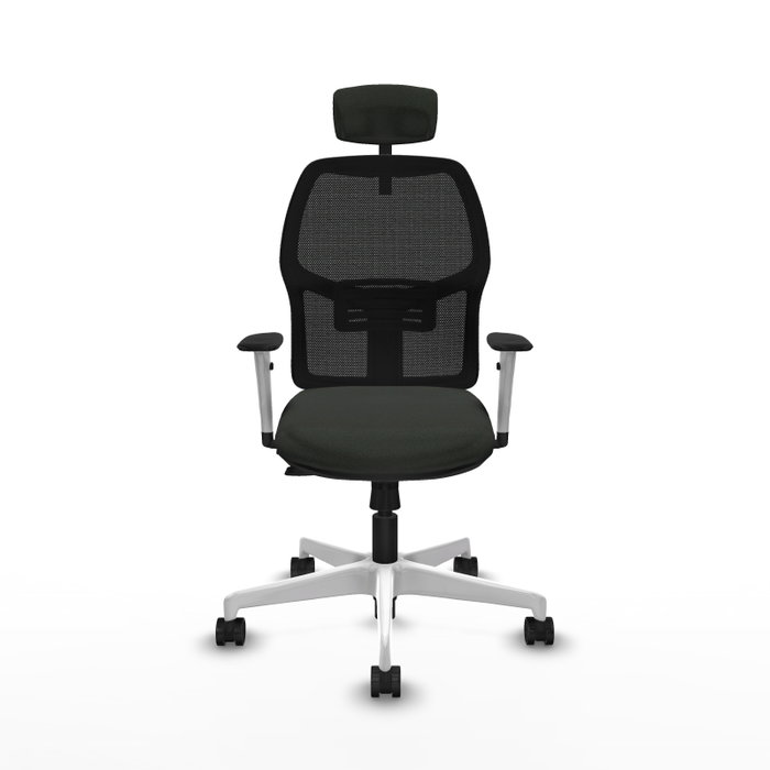 Chaise Alfera Synchrone/Traslack Maille/tissu Noir Structure polyamide blanc Accoudoirs noirs et blancs Appui-tête 2D Roulettes 65mm nylon
