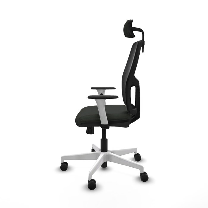 Chaise Alfera Synchrone/Traslack Maille/tissu Noir Structure polyamide blanc Accoudoirs noirs et blancs Appui-tête 2D Roulettes 65mm nylon
