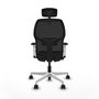 Chaise Alfera Synchrone/Traslack Maille/tissu Noir Structure polyamide blanc Accoudoirs noirs et blancs Appui-tête 2D Roulettes 65mm nylon