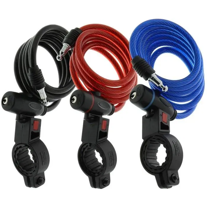 BURG WACHTER 1 260 100 - Antivol vélo à câble spirale acier 8 mm (100 cm) avec clé et support