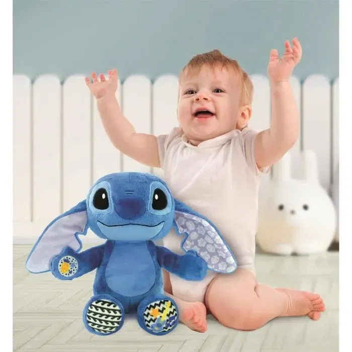 Clementoni Peluche Musicale Stitch Disney - Ultra Douce avec Berceuses et Effets Sonores - Pour Bébé 12 Mois et Plus