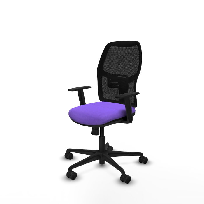 Chaise Alfera Synchro 4 positions tissu Violet Maille Noir Base en nylon noir Accoudoir 1D Sans appui-tête Roulettes 65mm nylon