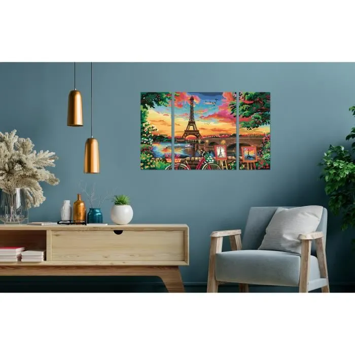 Ravensburger CreArt - Peinture par Numéros Panorama Paris, Triptyque 3 Canvases 80x50 cm, Loisir Créatif Adultes et Enfants à Partir de 12 Ans