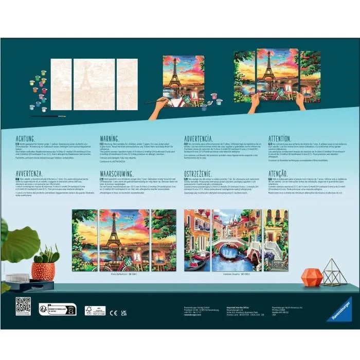 Ravensburger CreArt - Peinture par Numéros Panorama Paris, Triptyque 3 Canvases 80x50 cm, Loisir Créatif Adultes et Enfants à Partir de 12 Ans