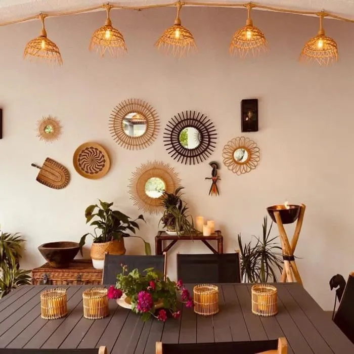 Lumisky Hawaii Light - Guirlande lumineuse connectable extérieure 10 ampoules filament LED E27 avec abat-jour polyrotin - Guirlande pour jardin et terrasses Lumisky Hawaii Light - Guirlande lumineuse connectable extérieure 10 ampoules filament LED E27 avec abat-jour polyrotin - Guirlande pour jardin et terrasses