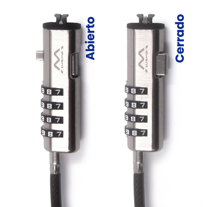Ewent EW1238 Câble de sécurité pour ordinateur portable avec verrou à combinaison 4 chiffres, fente Nano, 1,8 m