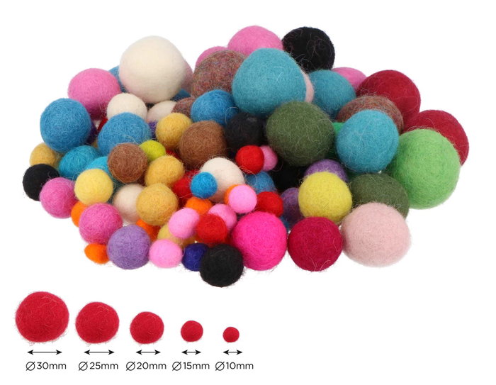 Innspiro Lot de 100 billes de feutre en laine assorties, 5 tailles