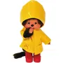 Bandai Peluche Monchhichi en Ciré Jaune Iconique avec Bottes Rouges - 20 cm - Pour Enfants Dès 24 Mois