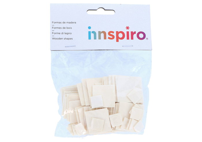 Innspiro Lot de 70 carrés en bois naturel assortis