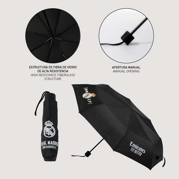 Cerdá - Parapluie Manuel Pliable Adulte Real Madrid 45 cm - Modèle Adulte 45 cm