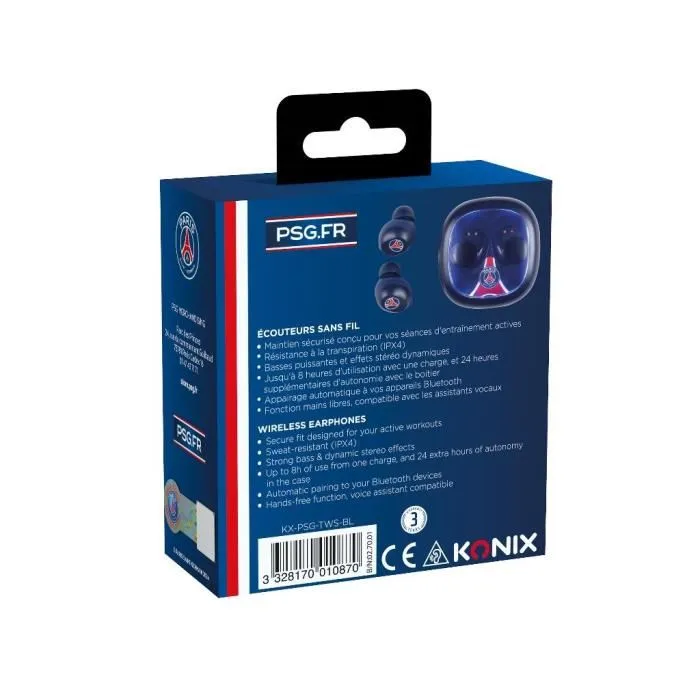 Konix PSG - Écouteurs intra-auriculaires sans fil Bluetooth pour sport, IPX4, autonomie 8h (15h avec boîtier), bleu Konix PSG - Écouteurs intra-auriculaires sans fil Bluetooth pour sport, IPX4, autonomie 8h (15h avec boîtier), bleu