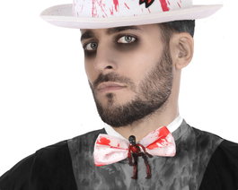 Atosa Nœud papillon blanc avec crâne et taches de sang pour homme