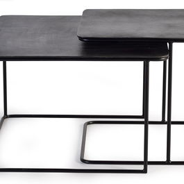 GINER Y COLOMER - Set de 2 Tables Basses Emboîtables en Métal avec Plateau Martelé Bronze, Noir et Fer - 60 cm & 46 cm