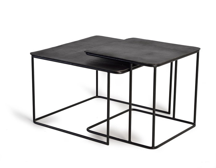 GINER Y COLOMER - Set de 2 Tables Basses Emboîtables en Métal avec Plateau Martelé Bronze, Noir et Fer - 60 cm & 46 cm