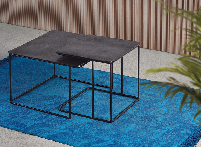 GINER Y COLOMER - Set de 2 Tables Basses Emboîtables en Métal avec Plateau Martelé Bronze, Noir et Fer - 60 cm & 46 cm