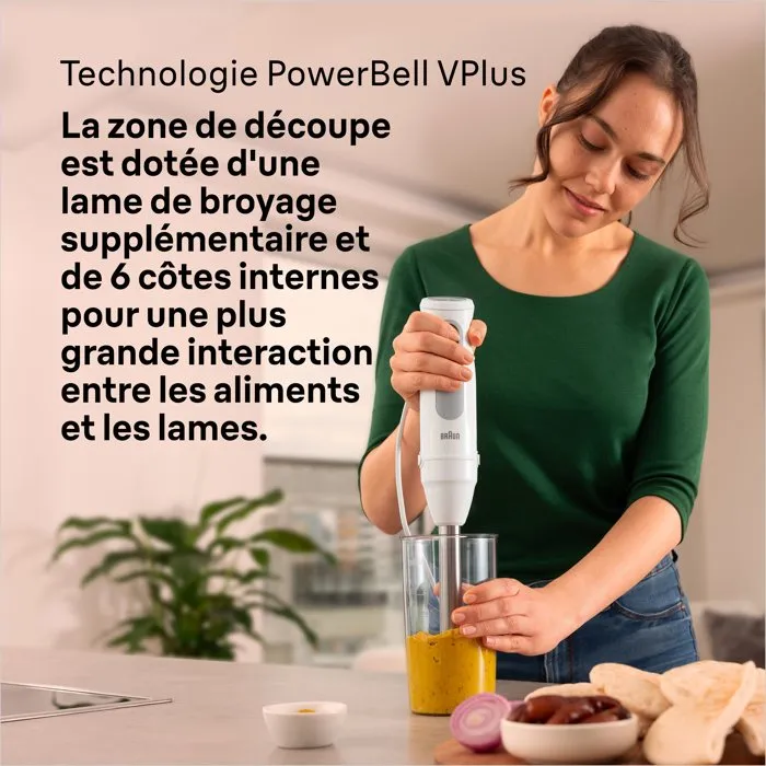 Braun MultiQuick 5 MQ50236M Mixeur Plongeant 1000 W avec 21 Vitesses Turbo, Gobelet 600 ml, Mini Hachoir, Fouet Inox et Système Anti-Éclaboussures - Blanc