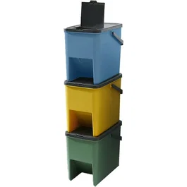 Bergen - Lot de 3 poubelles de tri empilables 20L - Plastique rigide - Coloris Jaune, Vert, Bleu