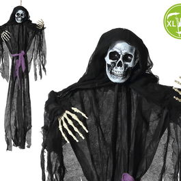 Squelette de décoration suspendu noir avec ceinture violette taille XL 160 cm