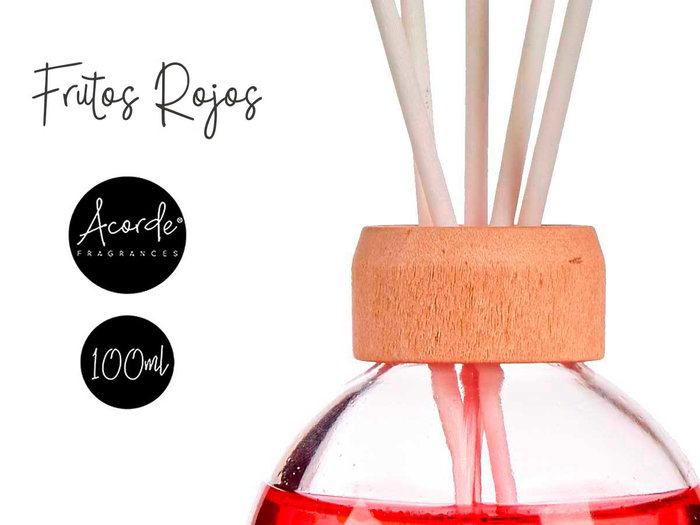 Acorde Mikado 100 ml avec tige Fruits Rouges Diffuseur en Verre et Bois 21.3 x 5.5 x 5.5 cm (Set de 12)