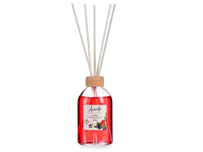 Acorde Mikado 100 ml avec tige Fruits Rouges Diffuseur en Verre et Bois 21.3 x 5.5 x 5.5 cm (Set de 12)