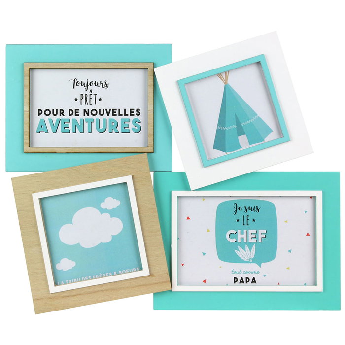 Home Deco Kids Cadre 4 Photos Turquoise et Blanc Home Deco Kids Cadre 4 Photos Turquoise et Blanc