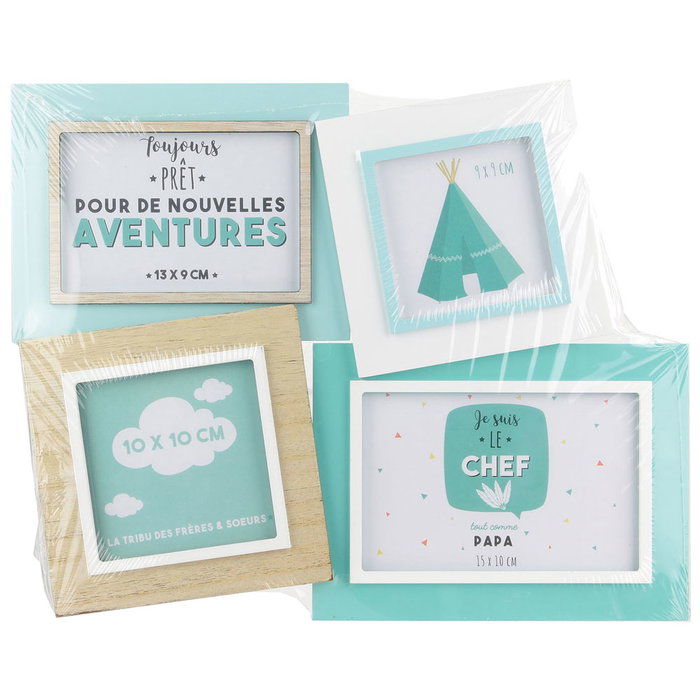 Home Deco Kids Cadre 4 Photos Turquoise et Blanc Home Deco Kids Cadre 4 Photos Turquoise et Blanc
