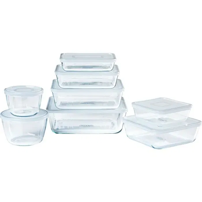 Pyrex Cook & Freeze Lot de 8 plats de conservation en verre rectangulaires, couvercles spéciaux congélation, -40°C à +350°C Pyrex Cook & Freeze Lot de 8 plats de conservation en verre rectangulaires, couvercles spéciaux congélation, -40°C à +350°C