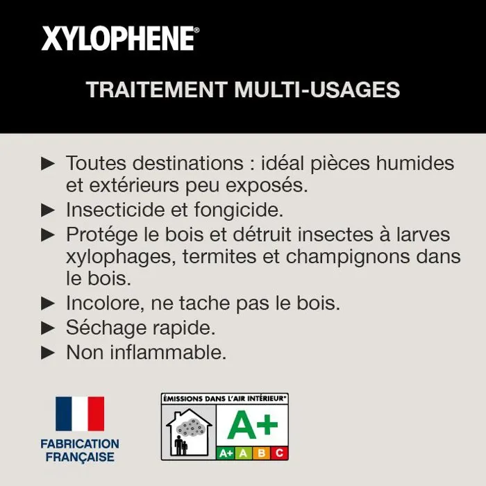 Xylophene Traitement Multi-Usages Bois Incolore EVO+ – Protection Insectes et Champignons Intérieur Extérieur 5L
